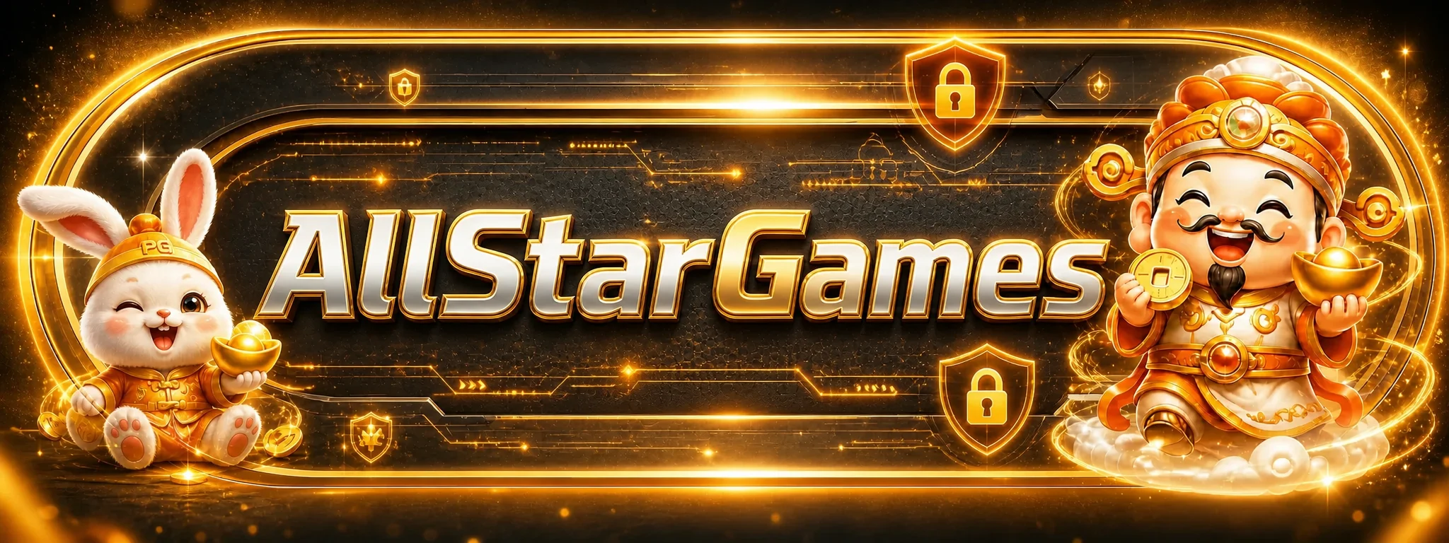 แบนเนอร์เข้าสู่ระบบ AllStarGames พร้อมสัญลักษณ์ความปลอดภัย
